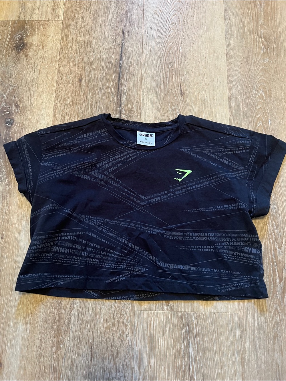 Gymshark Black Cropped Tee with Neon Green Logo Small